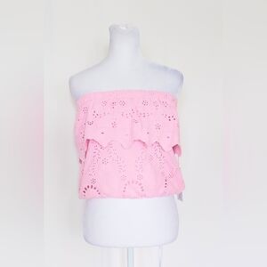 Young Fabulous & Broke Size Small Caicos Strapless Top Eyelet Ruffle Pink